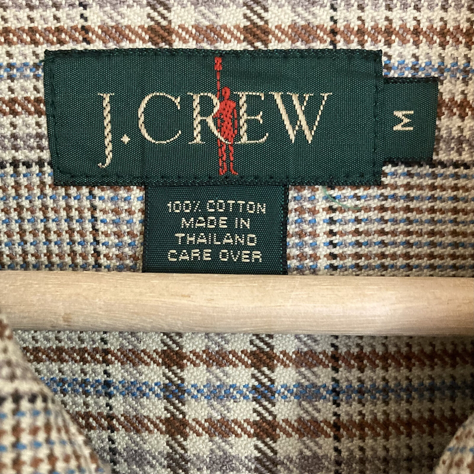 Vintage J CREW Glen Plaid Zip Up Jacket Mens Size M Cotton Brown