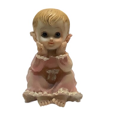 Vtg Little Girl Sitting in Night Gown Bisque Figurine 2.75'' Hands Face Detailed
