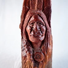 Vintage Native American Chief Handcraft Curved Wood Sculpture Size 20"L x 5"W
