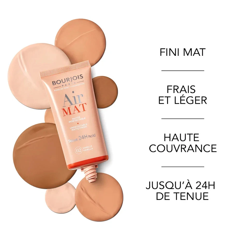 BOURJOIS  Air Mat 24H Fond de Teint T07 Hale Fonce 30 ml - Photo 2/2