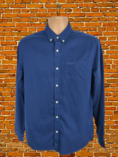 MENS SUPERDRY UK MEDIUM M NAVY CASUAL LONG SLEEVE WORK REGULAR FIT COTTON SHIRT