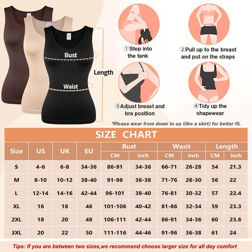 Women Tummy Control Square Neck Vest Top Camisole Slim Compression Body Shaper - Afbeelding 18 van 21