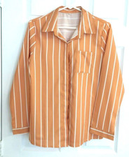 NEW No Tags Orange  White Striped Women Collared Long Sleeve Shirt Sz S