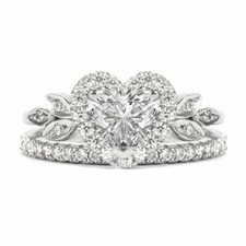 2.00CT Heart Shaped Unique CZ 935 Silver Engagement  Wedding Ring Set