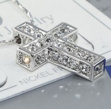 18K White Gold Filled Cross Necklace 20mm made with Swarovski Crystal  p/3783