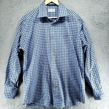 David Donahue Shirt Mens L Classic Fit Blue Check Plaid Button Up Dress Shirt