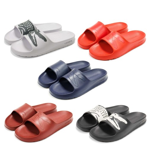 Lacoste Men's Croco 2.0 Slide Sandals - White/ Dark Green - Size 10