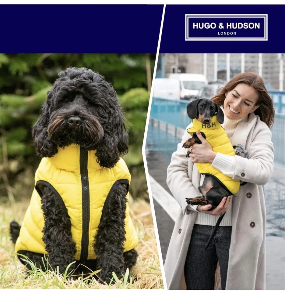 HUGO & HUDSON Reversible DOG Puffer Jacket VEST, Size L-65, Yellow & Gray, NEW! - Image 3 of 4