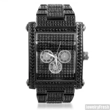 Black Rectangle Face Full Czech Crystal Mens Hip Hop Watch