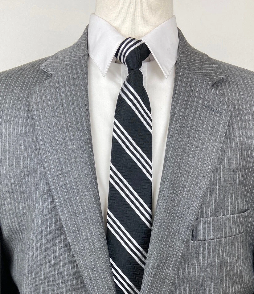 MICHAEL KORS Mens 44L Gray Stripe 100% Wool 2 Piece Suit With Dress Pants 34x31 - Image 3 of 4