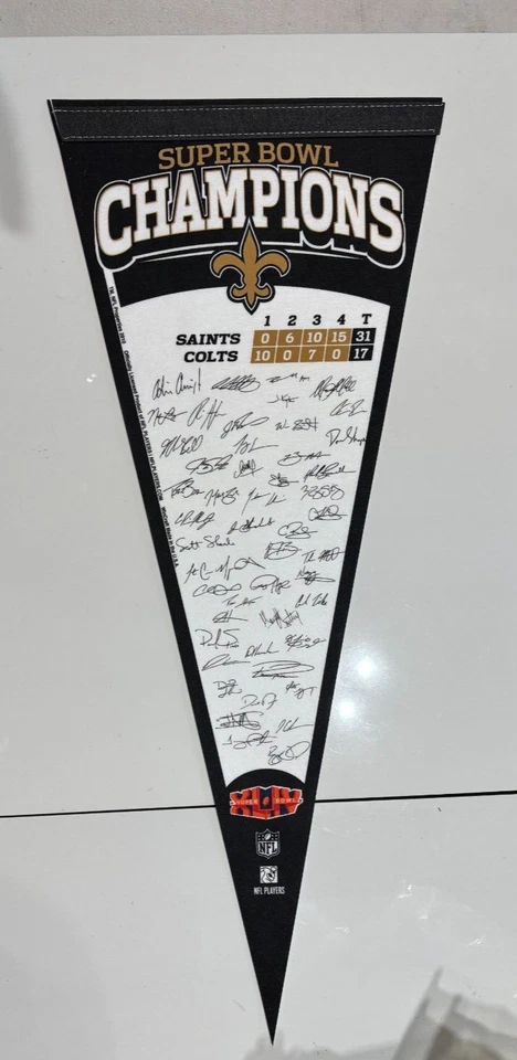 NEW ORLEANS SAINTS SUPER BOWL XLIV CHAMPS NFL FÚTBOL AMERICANO VINTAGE BANDERÍN NUEVO/COMO NUEVO Foto 2 de 3