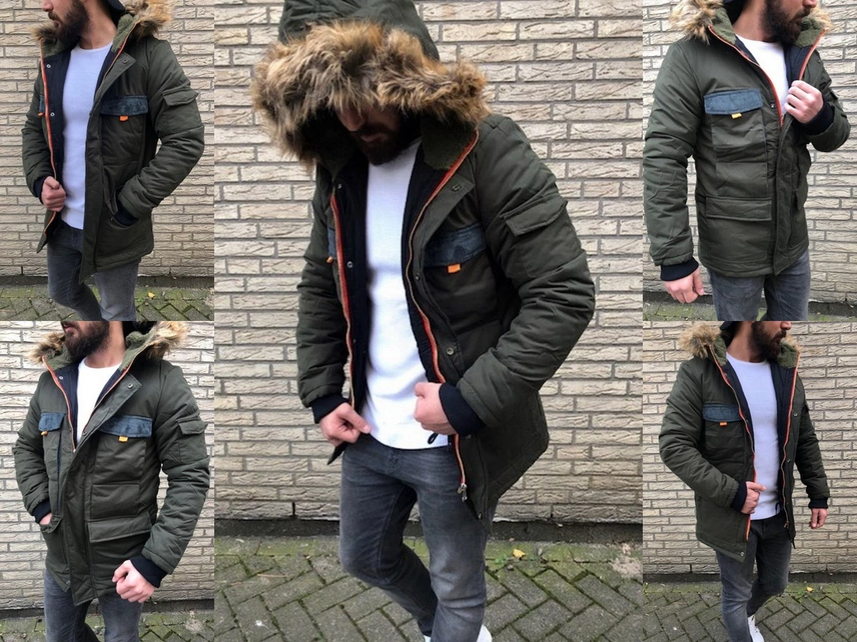 Men\'s Winter Parka Hood Russia Fashion Style Fashion Fur Coat Jacket | eBay