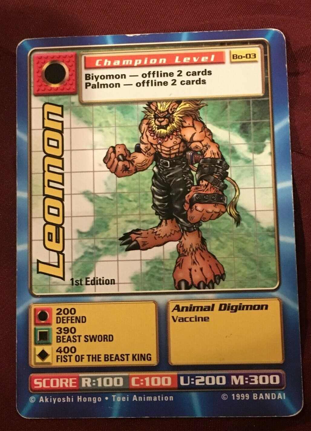 Digimon DigiBattle 1st Edition Leomon Bo-03 Series 1 RARE 1999 Bandai CCG Mp