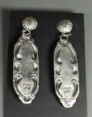 Red Coral handmade Navajo Earrings by Jeffrey James - Picture 4 of 5