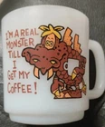 Vintage 70s Glasbake Milk Glass Coffee Mug 8 oz Cup Monster Before Coffee