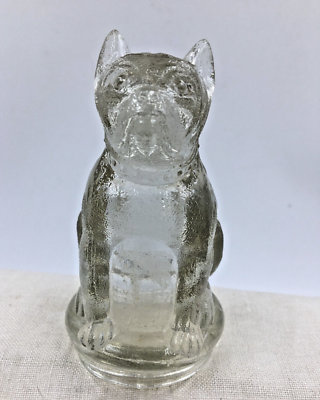 Antique Victory Glass Bull Dog Candy Container ~ Marked USA ~ 4.25 