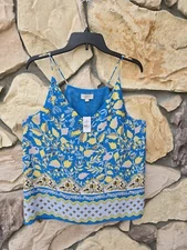 NWT LOFT Boho Hippie Blue Leaves Forest Spaghetti Straps Large