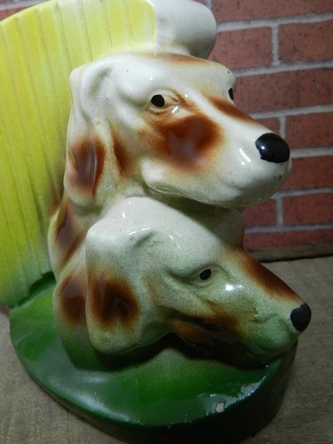 Vintage USA Ceramic Pottery Pointer Hound Dog Bookend Planters - Picture 11 of 12