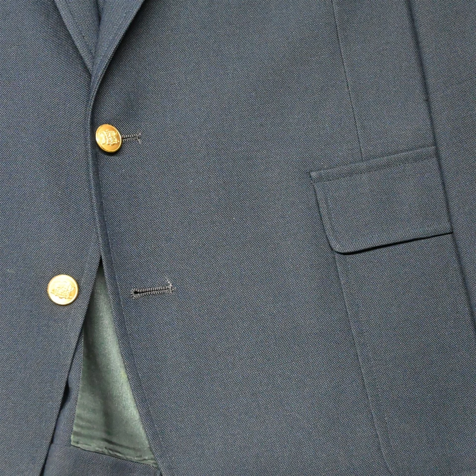 Blazer Abrigo Deportivo De Colección Hecho en EE. UU. 50R Azul Marino Hopsack Botón Dorado Doble Pecho Foto 3 de 4