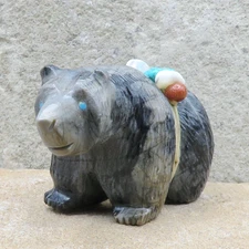 Zuni Fetish-Native American Carving-Picasso Marble Walking BEAR-Paulette Quam