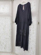 Made In Italy Ladies Tiered Midi Dress With Lace Panels Navy One Size