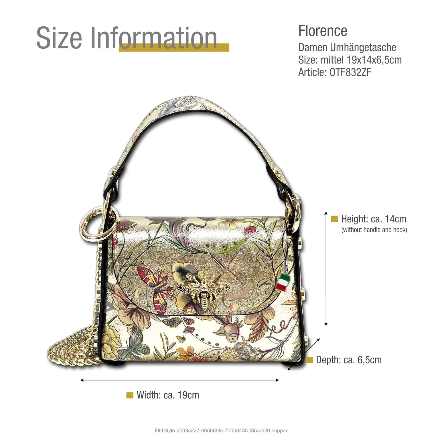 Florence Borsa a Tracolla Donna In Pelle Vera OTF832ZF Oro Metallizzato foto 4