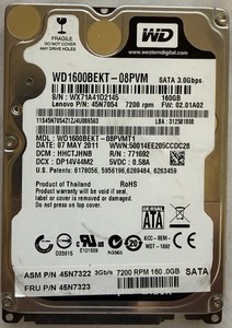 Western Digital WD1600BEKT 160GB 2.5″ SATA Hard Drive – 7200 RPM, 16 MB Cache