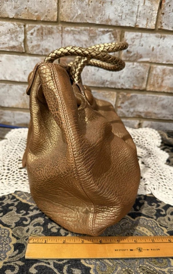 Fatto A Mano by Carlos Falchi Gold Leather Large Handbag Bag Purse - Image 3 of 4