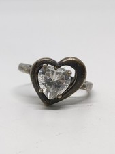 Vintage Sterling Silver 925 Heart CZ Ring Size 8