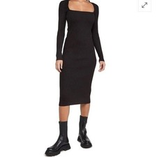 GANNI Melange Knit Ribbed Dress Long Sleeve in Black NEW Sz XL
