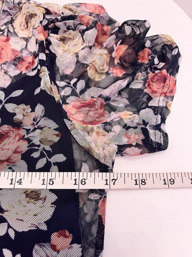 Wilde Mesh Dress Women L Navy Blue Floral Roses Short Sleeve Lined Empire Style - Picture 11 of 18