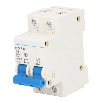 Circuit Breaker Mini 2P MCB DIN Rail Mount 6000A Breaking Capacity 400V 6A SET
