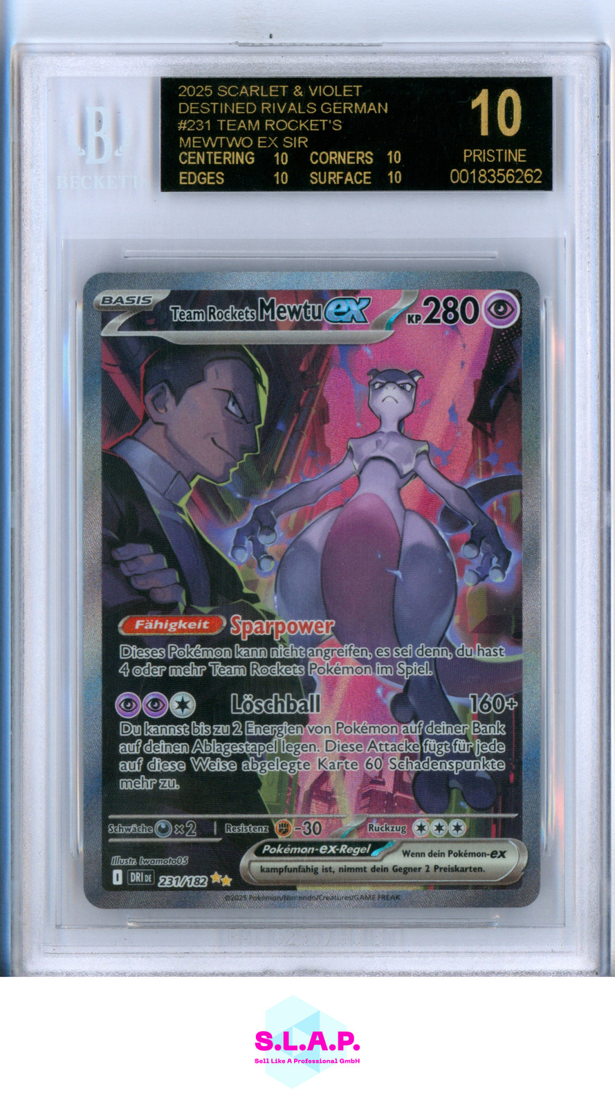 TEAM ROCKET'S MEWTWO EX SIR 2025 POKEMON SC&VI DRIVER 231 BLACK LABEL BGS 10