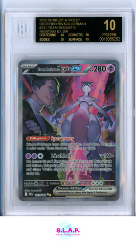 TEAM ROCKET'S MEWTWO EX SIR 2025 POKEMON SC&VI DRIVER 231 BLACK LABEL BGS 10