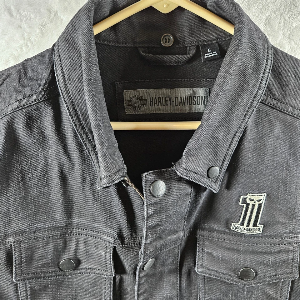 Chaqueta de montar Harley-Davidson 3 en 1 etiqueta negra para hombre mediana de mezclilla con capucha  Foto 4 de 4