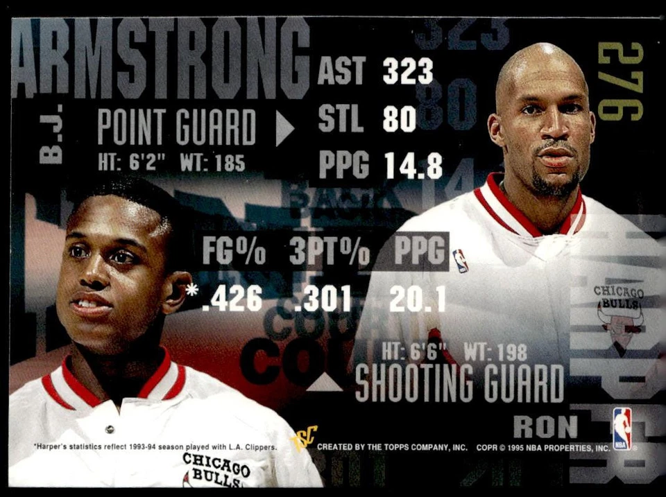 1994-95 Stadium Club #276 Ron Harper B.J. Armstrong 1st Day Issue Chicago Bulls - Image 2 of 2