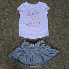 Girls Outfit 4T Childrens Place Denim Skirt & Jumping Beans Top Two Piece Set