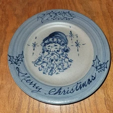 Rowe Pottery Works Cambridge WI Salt Glazed  7 3/4” Merry Christmas Santa Plate