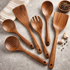 6-PCS Wooden Utensils Set  Kitchen-Cooking Utensils Set Wooden Spoon Spatula NEW