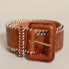 NWT Wide Brown Leather Belt with Contrast Stitching