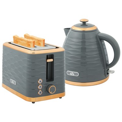 HOMCOM Wasserkocher und Toaster Set 1,7L Schnellkochkessel & 2 Scheiben Toaster Grau