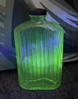 Vintage 1920s Anchor Hocking Ribbed Uranium Glass Water Bottle