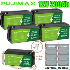 1/2/3/4Pack 12V 200Ah LiFePO4 Lithium Battery BMS Deep Cycle For Marine RV Solar