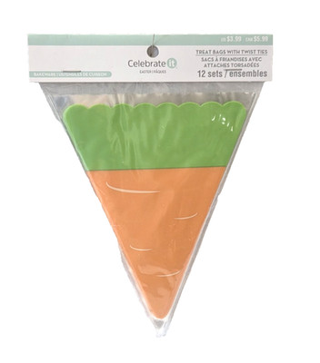 Celebrate It Easter Carrot TREAT BAGS w/Twist Ties Food Safe 12 Bags 6.5'' x 5.5''