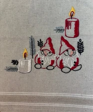 Christmas Gnomes & Candles Embroidered On Linen Rectangle 31 X 15 Copenhagen