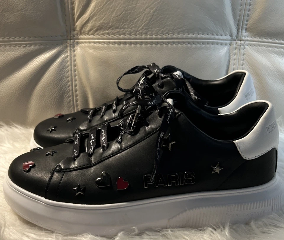 KARL LAGERFELD PARIS Cate Tenis Embellecidos Talla 8.5 Zapatos Negros Foto 4 de 4