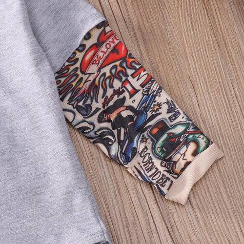 Newborn Baby Boy Tattoo Printed Long Sleeve Patchwork Romper Autumn Bodysuit - Bild 11 von 14