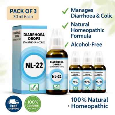 New Life NL-22 Diarrhoea & Colic Drops | Homeopathic | Pack of 3 | 30ml Each