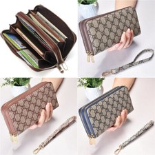 Double Zipper Long Clutch Wallet Cellphone Wallet for Women with Wristlet Strap