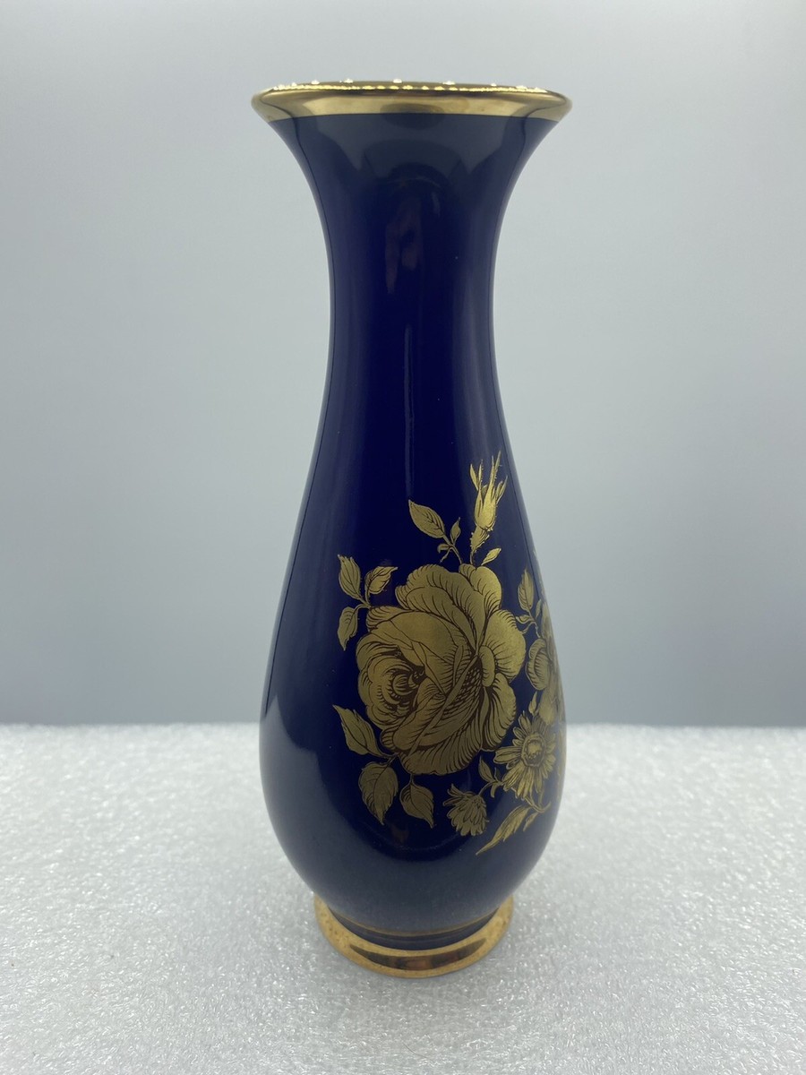 Royal Porzellan Bavaria KPM Germany Echt Cobalt Bud Vase Floral  